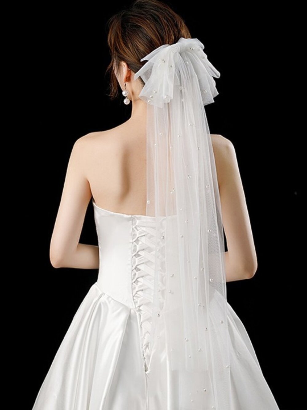 Oversized Bow Hair Clip Pearl Veil Bridal Hair Bow